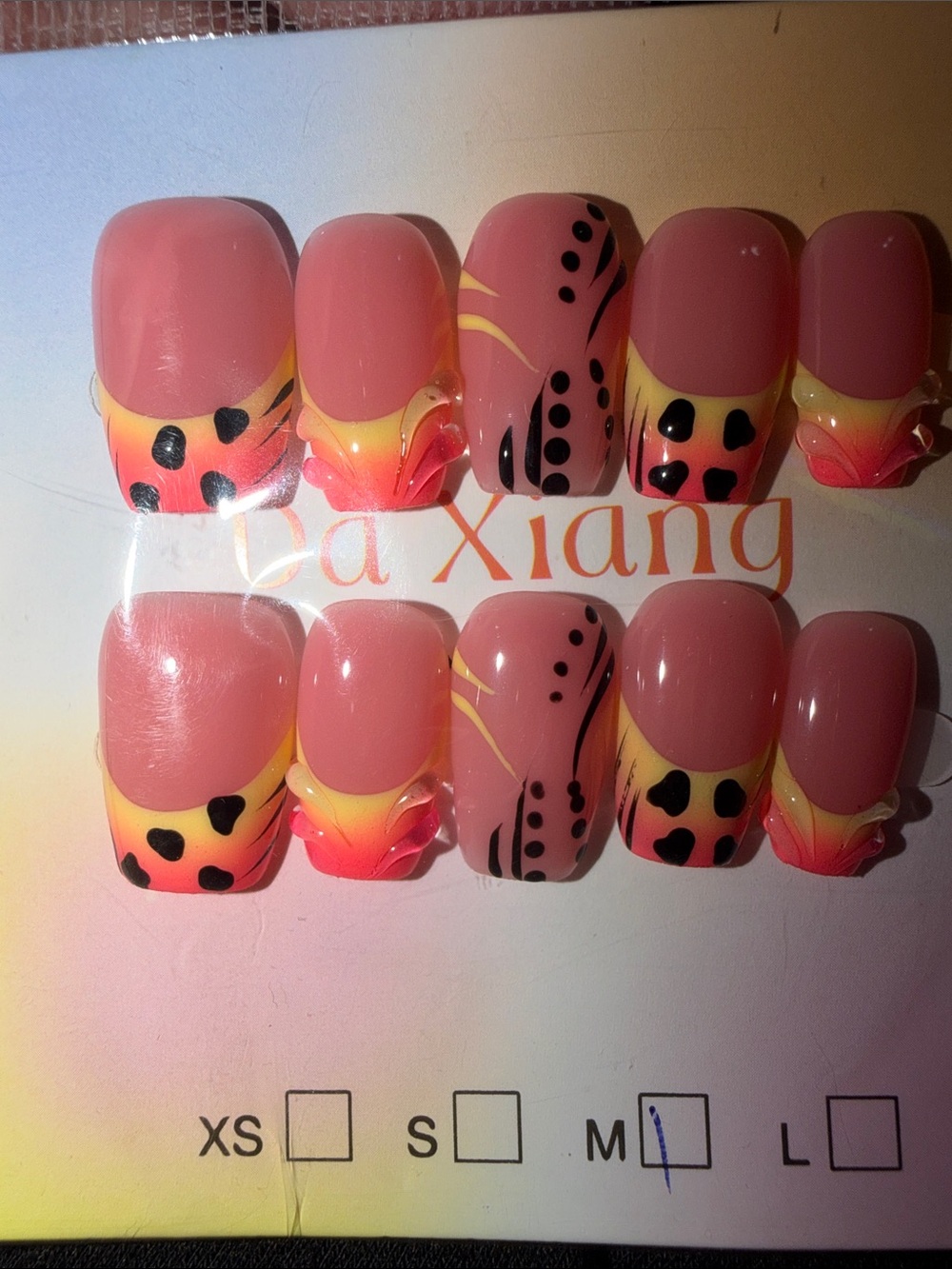 Pink & Sunset Leopard French Tip Press-On Nails